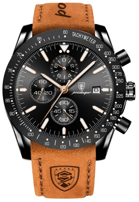 포스워백 남자 가죽 손목 시계 소가죽 밴드 크로노그래프