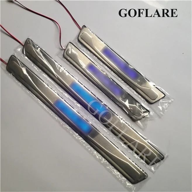 호환 LED 도어 씰 스커프 플레이트 씰 보호대 웰컴 페달 커버 몰딩 스티커 도요타 프리우스 20 XW20 2003-2, 01 4pcs Blue LED