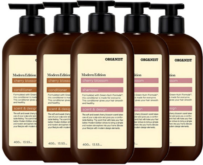 오가니스트 체리블라썸 모던 샴푸400ml(3개)+컨디셔너400ml(2개), 1세트