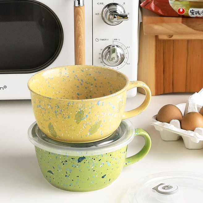 그릇 머그 실리콘 전자레인지 도자기 밀폐뚜껑 라면기, 스텔라 밀폐라면기_(가든 그린), 1개