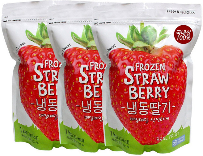 감좋은날 25년산 국산 냉동딸기 / 아이스딸기, 1kg, 3개