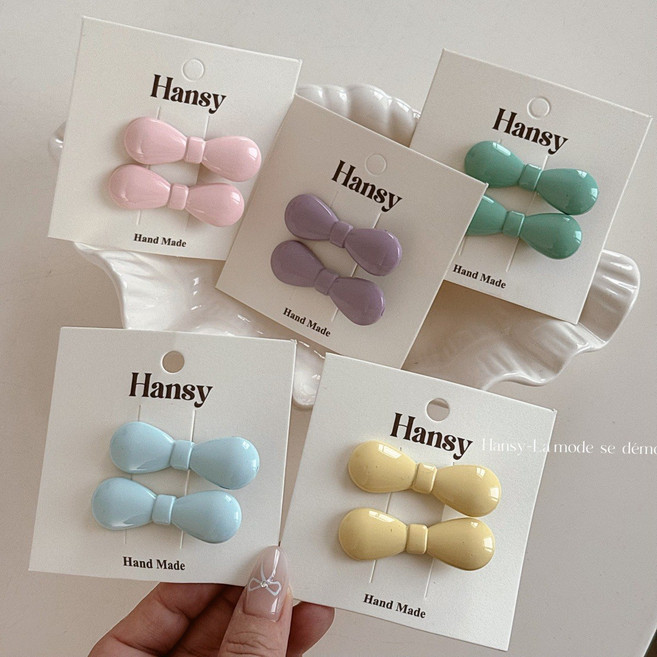 컬러 리본 머리핀 파스텔 미니 헤어핀 집게핀 2개