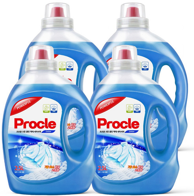 3+1 프로클 코튼 클린 액체 세탁세제 2.5L 실내건조 고농축 일반 드럼 겸용 일반용 드럼용, 4개