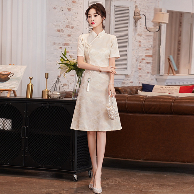 DFMEI 新中式氣質年輕款改良旗袍裙女夏季新款少女中國風提花連衣裙