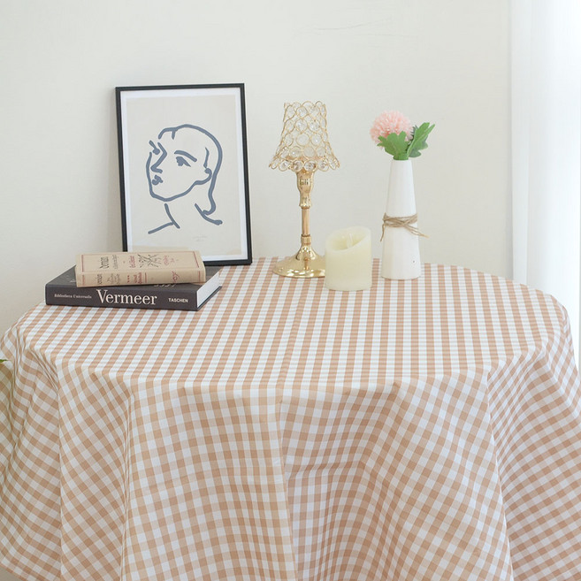 양면방수식탁보 식탁보2인 6인용 원형 방수테이블보, 100x140, 브라운체크, 1개
