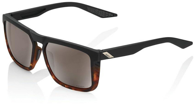 100% Renshaw 스퀘어 스타일 선글라스 내구성 있는 경량 액티브 퍼포먼스 안경 고무 템플 그립 사이드 글레어 쉴드 소프트 택트 블랙 / 하바나 페이드