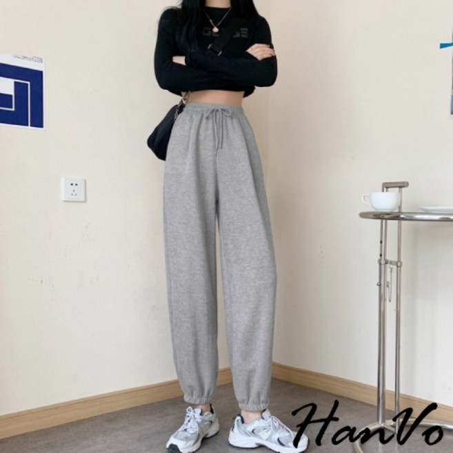 HanVo 率性休閒鋪棉束口哈倫棉褲 刷毛運動長褲 A04-2565