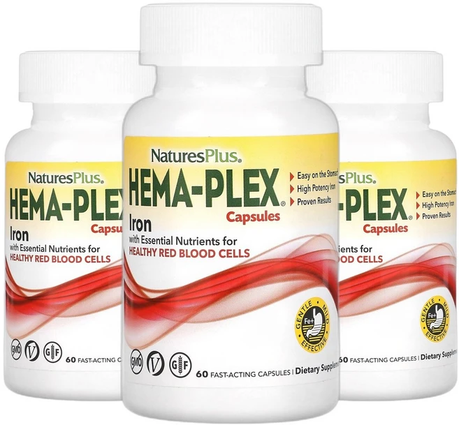 네이처스플러스 네이처스플러스 Hema-Plex 철분 irn 빠르게 작용하는 캡슐 60정 2+1, 네이처스플러스 네이처스플러스 Hema-Plex 철분 i - 쿠팡