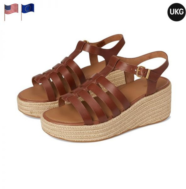 핏플랍 플랫폼 에스파듀 레더 피셔맨 웨지 샌들 딥 탄 1 여성