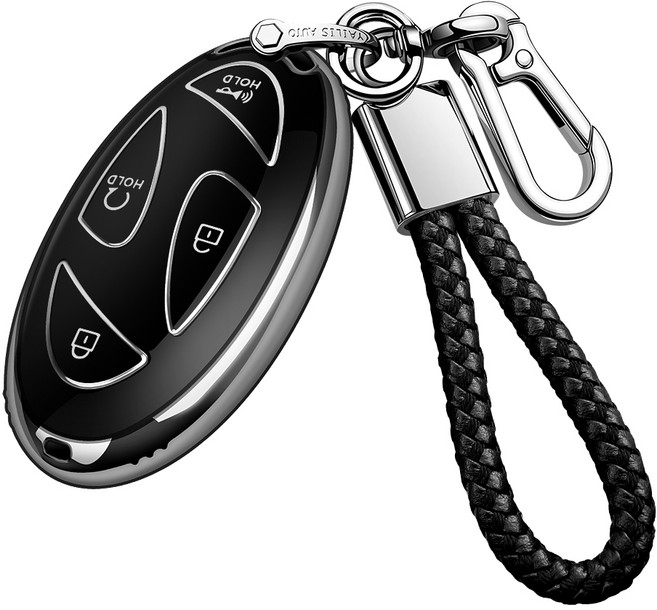 MODACE 2023-2025현대 차키 케이스+스트랩 메탈 키링 열쇠고리(5버튼/7버튼)TPU 소프트젤 보호 케이스, 7버튼-실버 블랙