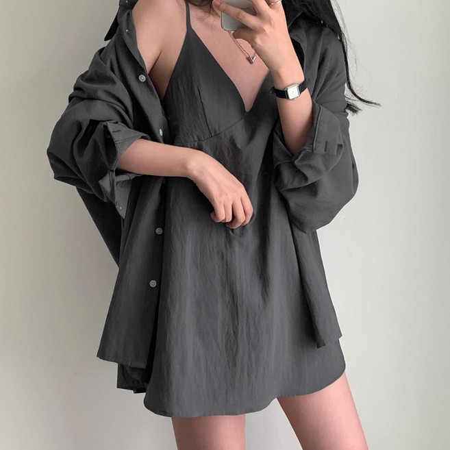 마리하우스 고급 원단 나시+롱셔츠 세트 투피스