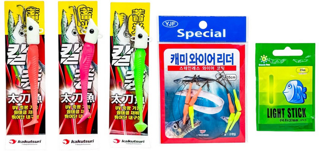 카쿠쯔리 칼춤2 칼치웜 와이어리더 세트 풀치 낚시, 1세트, 6g, 칼춤2 갈치지그헤드5종