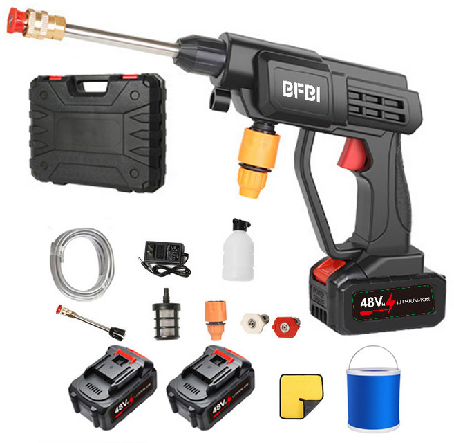 바이폰바이 고압세척기 고압 무선 세차기 셋트 배터리 충전식 24000mAh 20노트 배터리 60분, 블랙