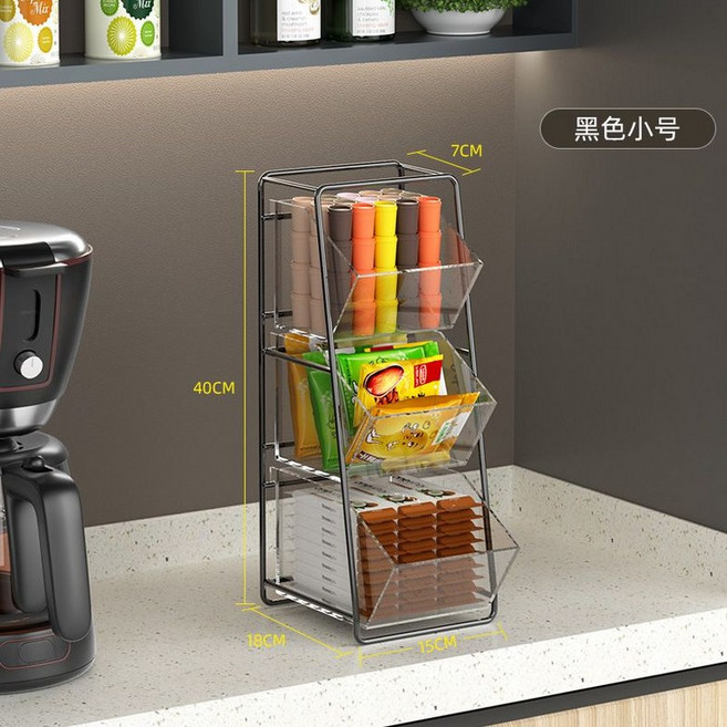 사무실 탕비실 보관함 정리함 캡슐 수납함 간식 커피 티백, 블랙 S 3단, 1개