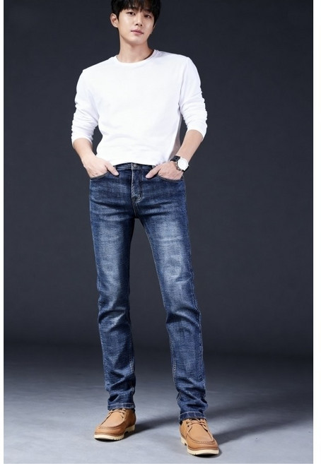 메페니 남성용 데일리 베이직 스트레이트 데님 사계절 팬츠