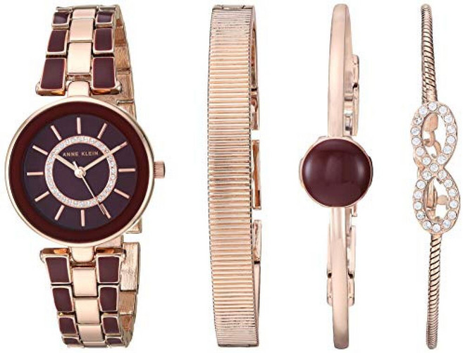 Anne Klein 여성용 스와로브스키 크리스탈 악센트 메시 팔찌 시계 골드 톤