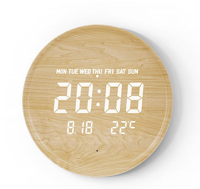 北歐風 LED智慧時鐘, 英文版原木色