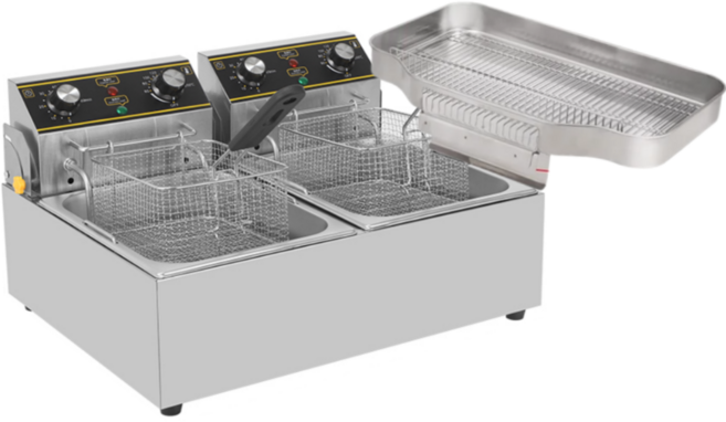 편한세척 대용량 고출력 New 올인원 다이얼식 타이머 업소용 전기 튀김기 돈까스 치킨 10L 20L 22L 1구 2구 모음, 프리미엄 (타이머 설계), 10L 더블 +트레이