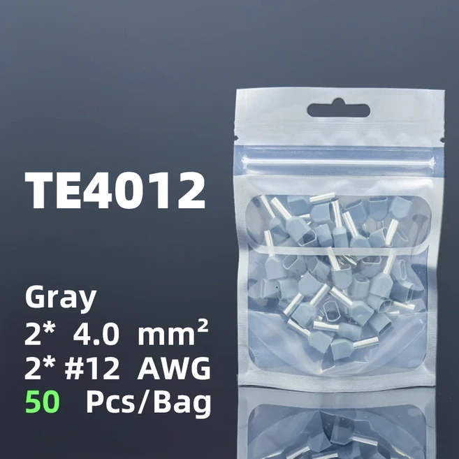 절연 트윈 코드 터미널 블록 이중 와이어 페룰 순수 구리 파이프 냉간 프레스 커넥터 0.5-16mm2 케이블 사, 01 빠른  Mainland, 04 50Pcs TE4012