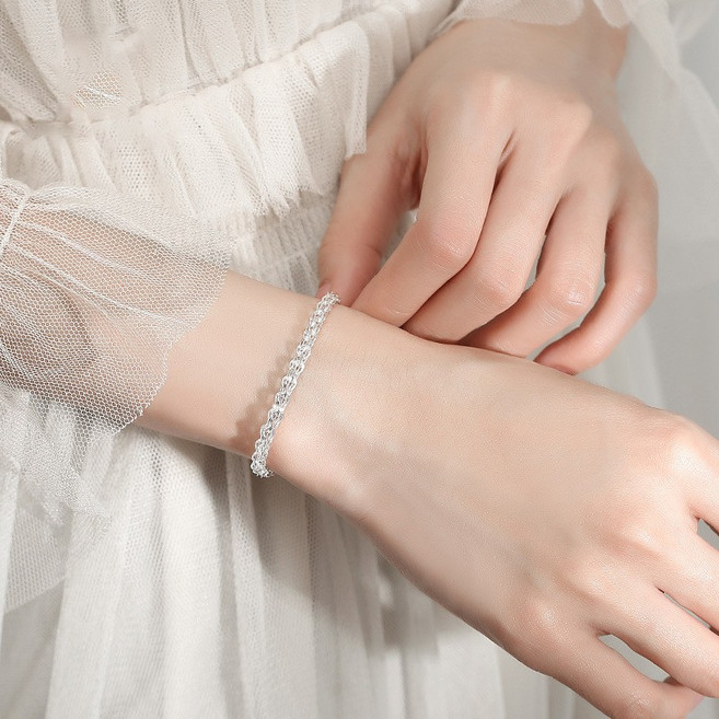 행운의 실버 봉황의 깃털 체인 925 순은 여성팔찌