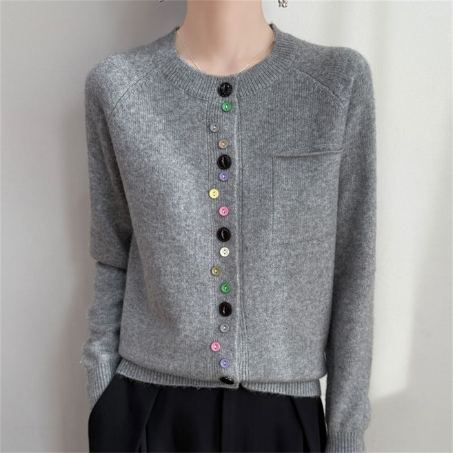 TKX 가디건 여성용 버튼 디자인 니트 카디건 가을 겨울 간절기 라운드 부드러운 캐시미어 K37