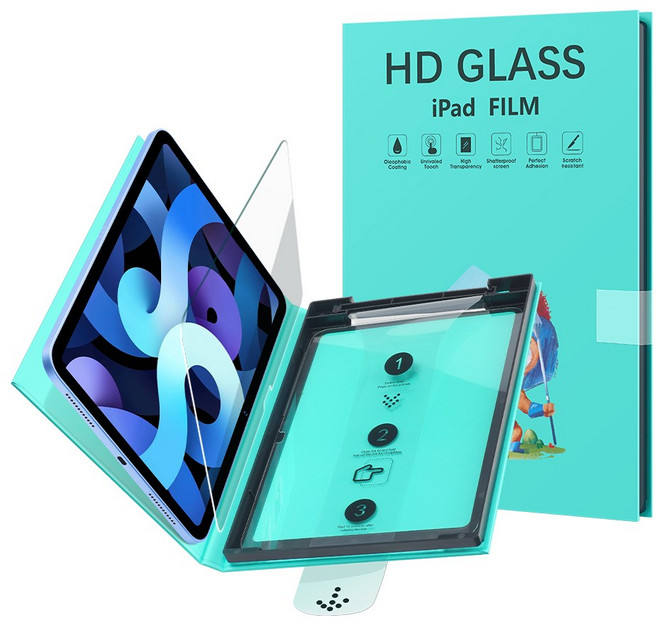 DUNNO 아이패드 강화 유리 스크린 보호 필름 원터치 먼지 제거 필름 세트, 1개, HD 투명도