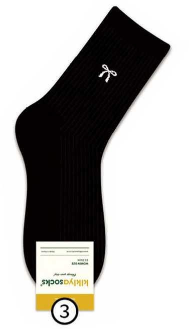 Kikiyasocks 蝴蝶結刺繡中筒襪