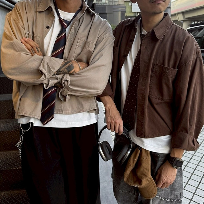 SIRPRICE BOXY FIT 短寬重磅水洗襯衫 素面韓系長袖男襯衫