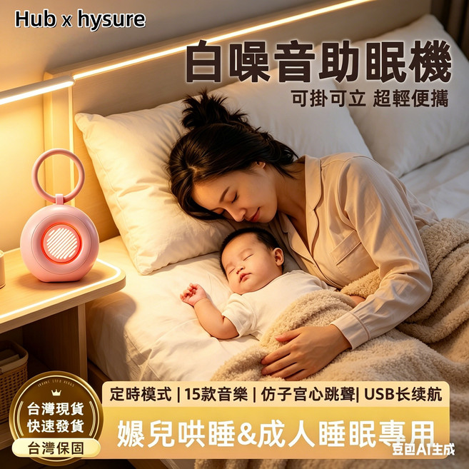 Hub x hysure 白噪音助眠機 嬰兒哄睡&成人睡眠專用, 1個