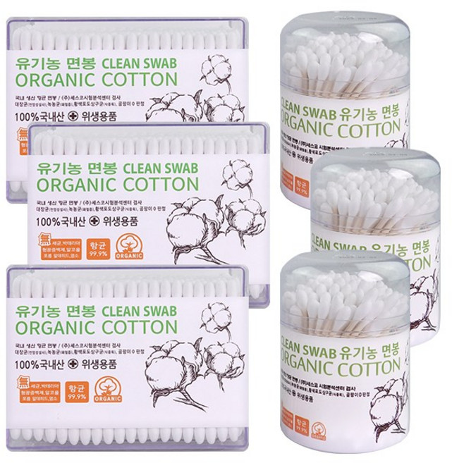 풍성 유기농 면봉 항균 순면면봉 항균면봉 사각+원형 (2세트이상 구매시 쿨링시트4매 증정), 3세트, 300개입