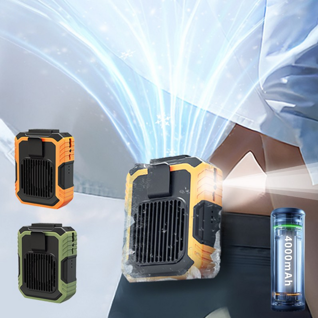 Ataasha 휴대용 허리선풍기 무선 냉각 선풍기 4000mAh 보조 배터리/LED 무드등/클립형, 오렌지, F46