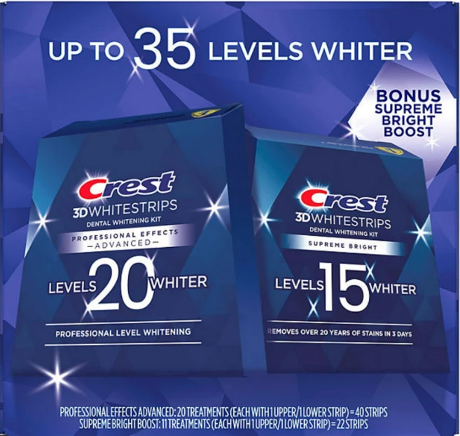 크레스트 3D 화이트스트립 치아미백 레벨 20 +15 화이트닝 덴탈 키트, 1개 - 쿠팡