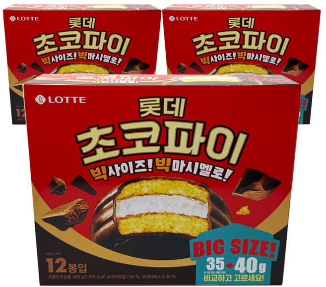 롯데 초코파이 오리지널 12입 480G x 3개, 1g, 1개