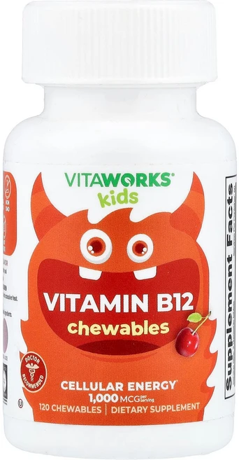 비타웍스 키즈 비타민 B12 체리맛 츄어블 120정 VIW-73051, 1개 - 쿠팡