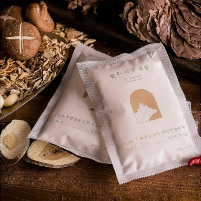 100% 무항생제 한우 사골 곰탕 350g 2팩+한우사태 100g 1팩 진국 육수 보양식, 450g, 1세트