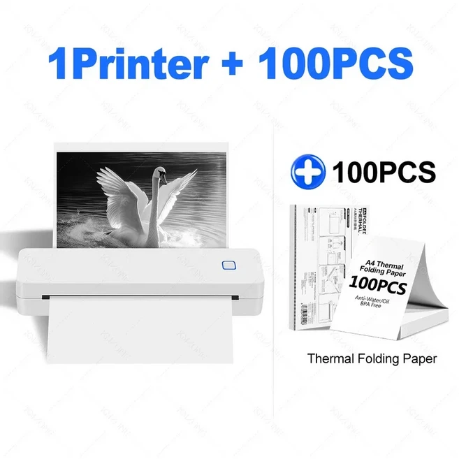 휴대용 열전사 프린터 A4 무선 2인치 4인치, Add 100PCS Fold, Add 100PCS Fold, 상세설명참조