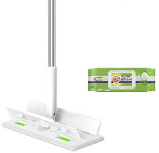 [창신] 3M 올터치 더블액션 막대걸레 대형 + 3M 물걸레 청소포 대형 20매, 1세트