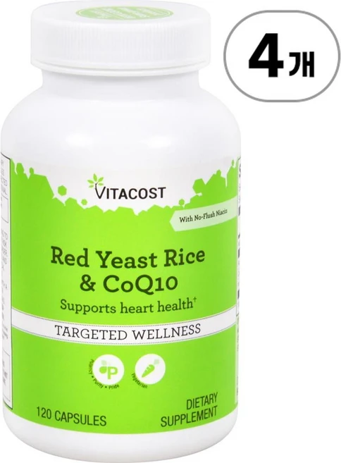 비타코스트 홍국 & 코큐텐 (노-플러쉬 나이아신 포함) Vitacost Red Yeast Rice & CoQ10 With No-Flush Niacin 120정, 4개 - 쿠팡