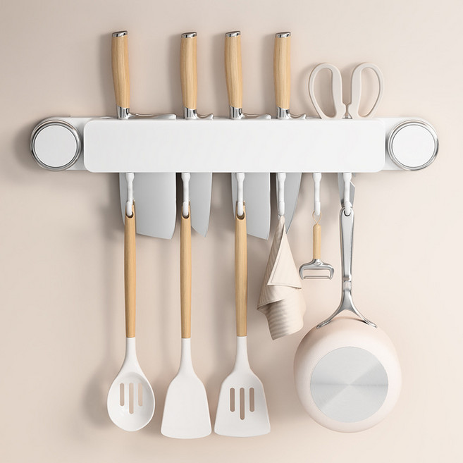 KOEWEI 무타공 이동식 주방 후크행거 화이트 흡착형, 1개