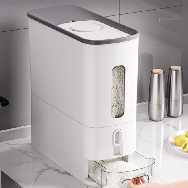 원터치쌀통 쌀보관통 밀폐형 방습 방충 쌀통 6kg 12kg, 퓨어화이트, 1개