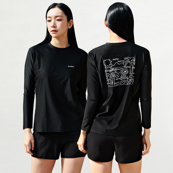 [자체제작] 서프라이더 여성 상하의 2장세트 긴팔수영복 래쉬가드 자외선차단 체형커버 오버핏 루즈핏 빅사이즈/SURFRIDER