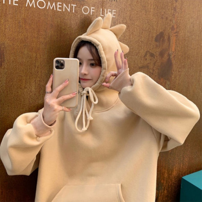 urkoteer 공룡 후드티 맨투맨 귀여운 특이한 단체복 체육대회 학생 캐주얼 남여 커플티 루즈핏