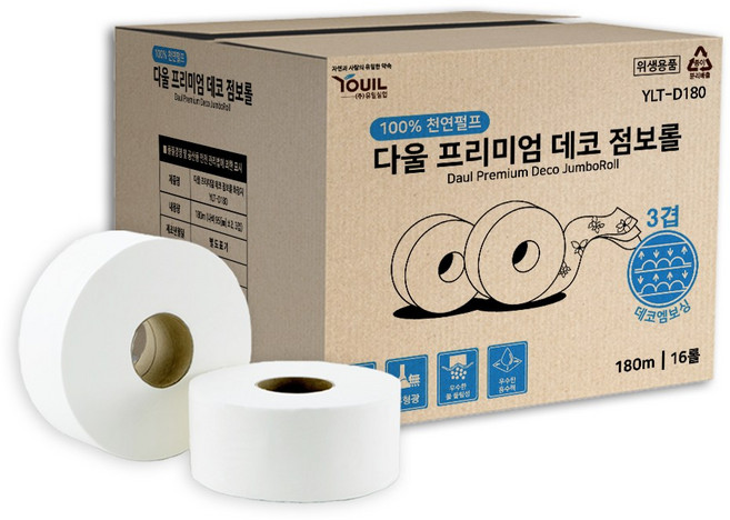 천연펄프 다울 프리미엄 데코 점보롤 3겹 180m 16롤, 1세트