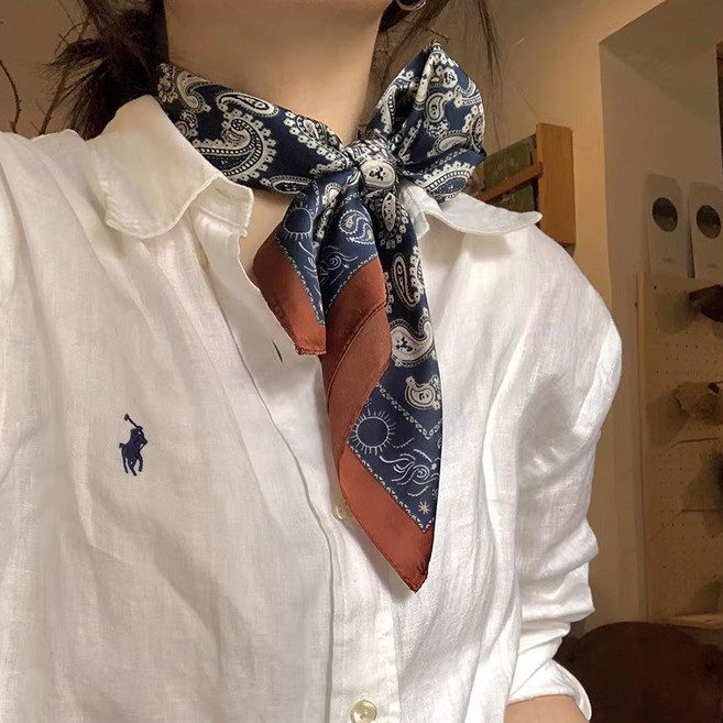 [고급실키촉감] 페이즐리 반다나 쁘띠 사각 방도 스카프 실크터치 방도 목스카프 헤어두건 가방포인트 빈티지 데일리 코디