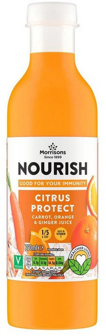 영국 모리슨 Morrisons Nourish Carrot Orange & Ginger Apple Juice 시트러스 프로텍트 너리쉬 당근 & 오렌지 & 진저 사과 주스, 8개, 750ml