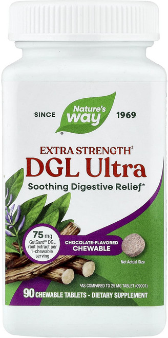 네이쳐스웨이 DGL 울트라 엑스트라 스트렝스 다이제스티브 릴리프 독일 초콜릿 맛 75mg 츄어블정 90정, 5개