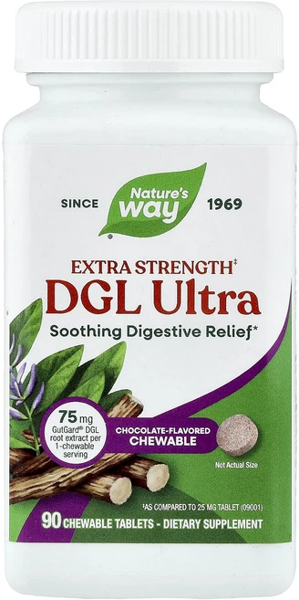 네이쳐스웨이 DGL 울트라 엑스트라 스트렝스 다이제스티브 릴리프 독일 초콜릿 맛 75mg 츄어블정 90정, 4개 - 쿠팡