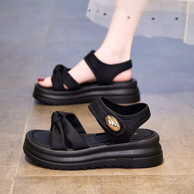 Modern Fashion 여성 벨크로 심플한 샌들 통굽 발편한 신발 X125