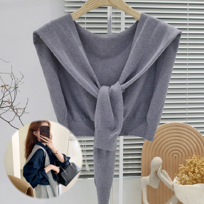 어깨 숄 가디건 페이크 니트 레이어드 아이템