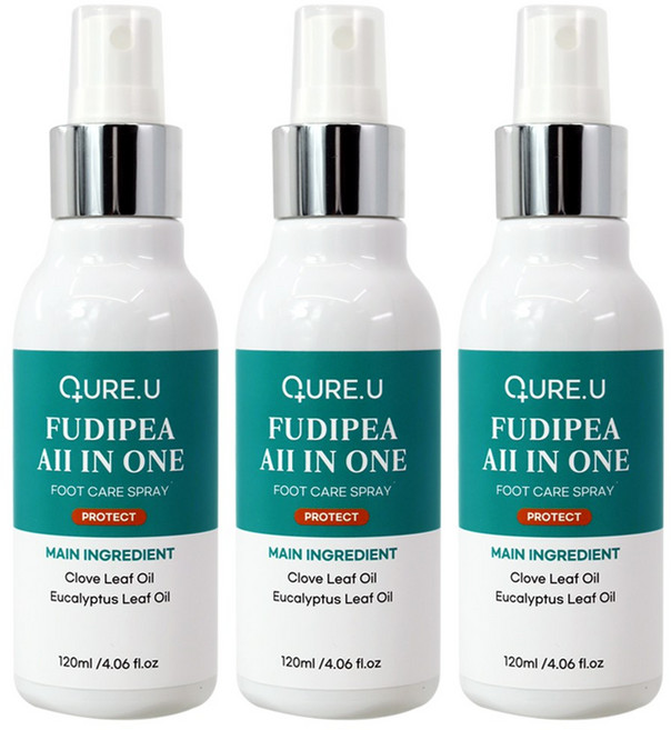 [큐어유] 푸디페아 손/발바닥 피부 손발톱 올인원 풋스프레이 발톱관리 120ml, 1개입, 3개